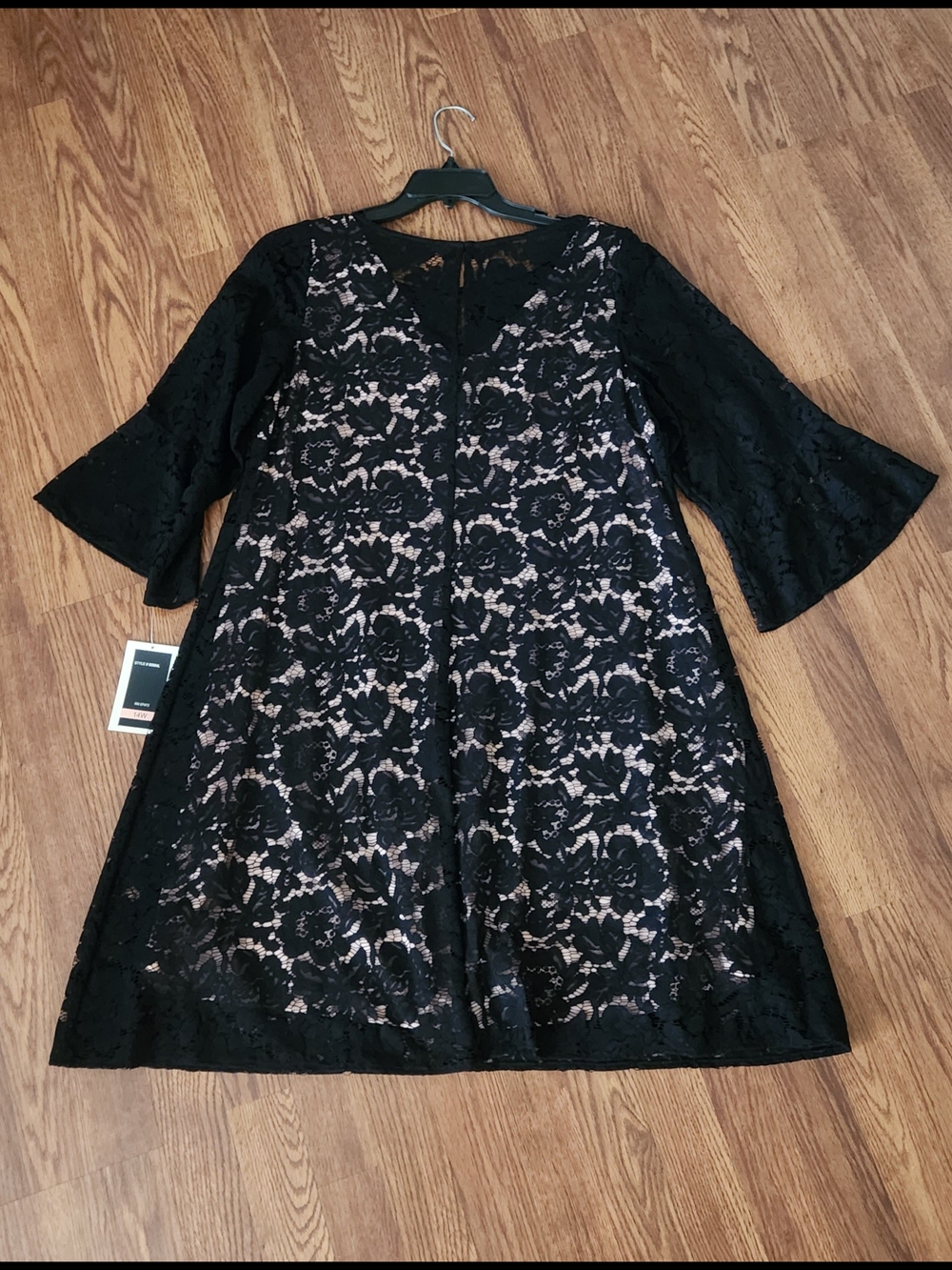 Julian Taylor Black Lace A-Line Dress with Nude Lining
